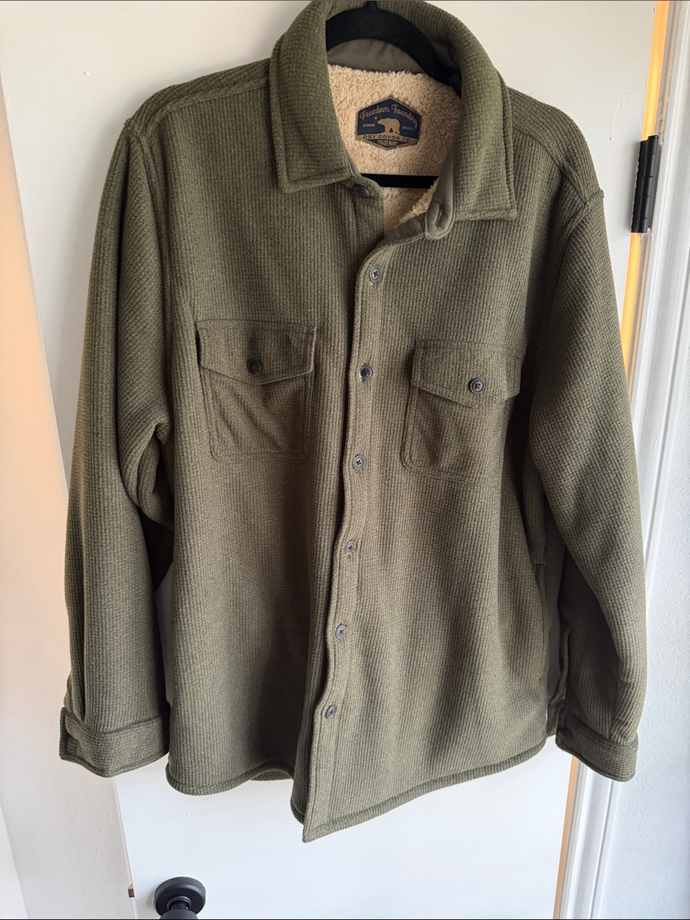 Freedom Foundry Olive Fleece Sherpa-Lined Shirt Jacket Shacket - NWOT
